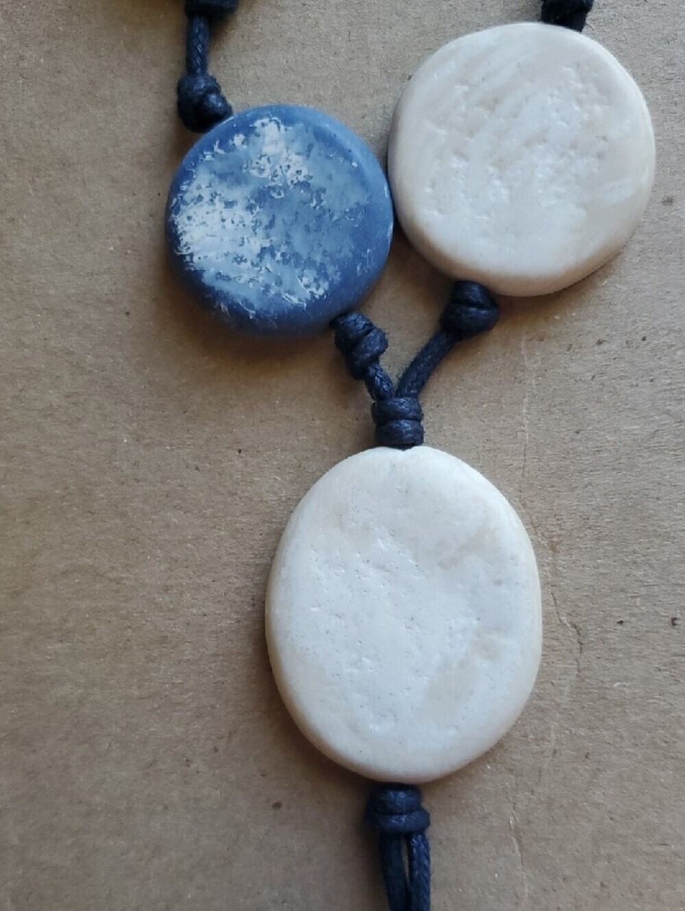 Handmade Navy Blue and Cream Disc Pendant Necklace - Picture 9 of 9